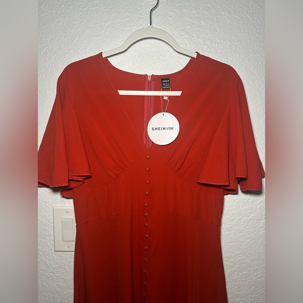 Elegant Orange Midi Classic Pinup Inspired Short Sleeve Women’s Dress Size Large - Picture 5 of 9